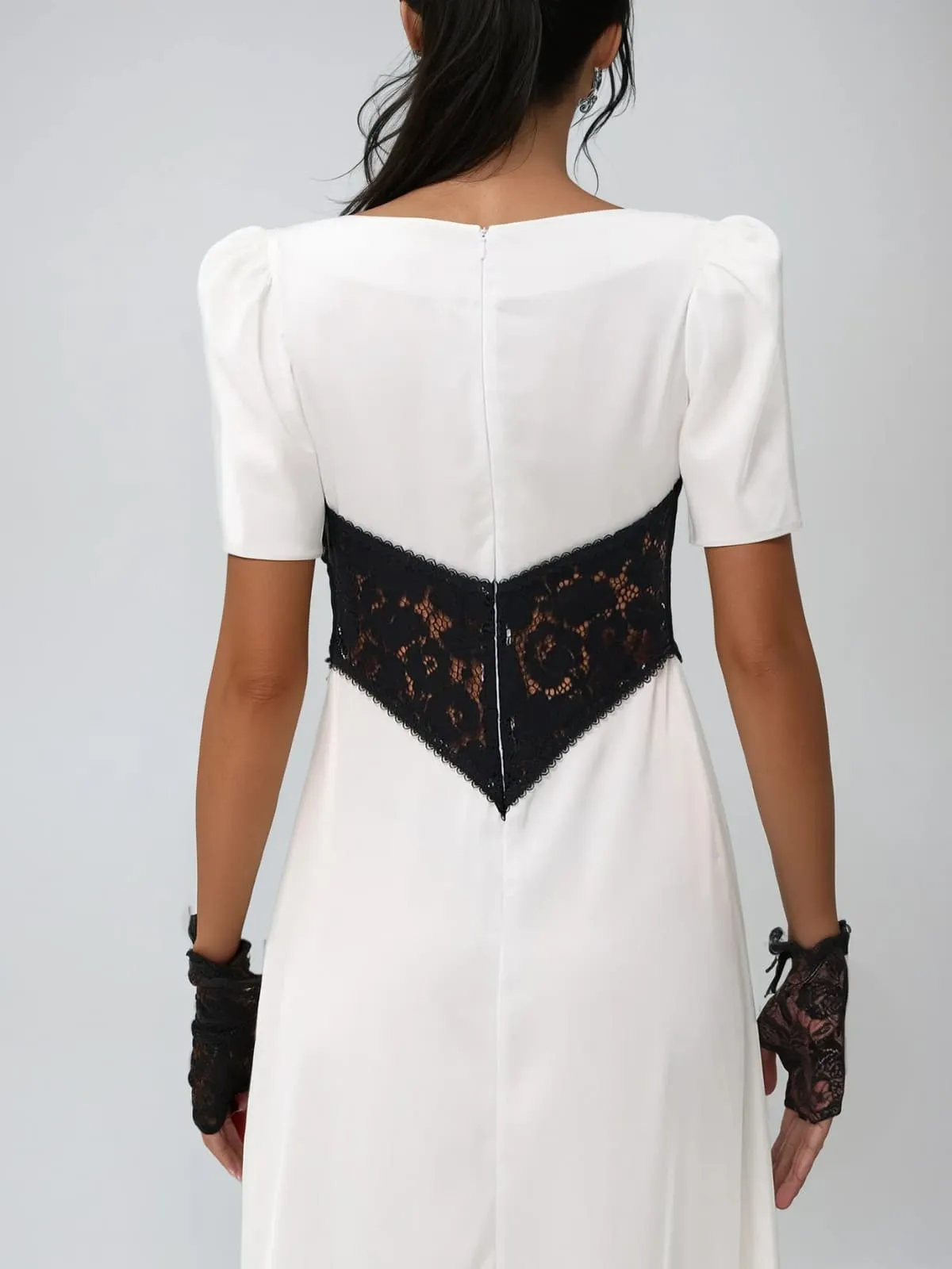 Eldritha V Neck Lace Satin Maxi Dress sold by Mew Mews product image thumbnail 4