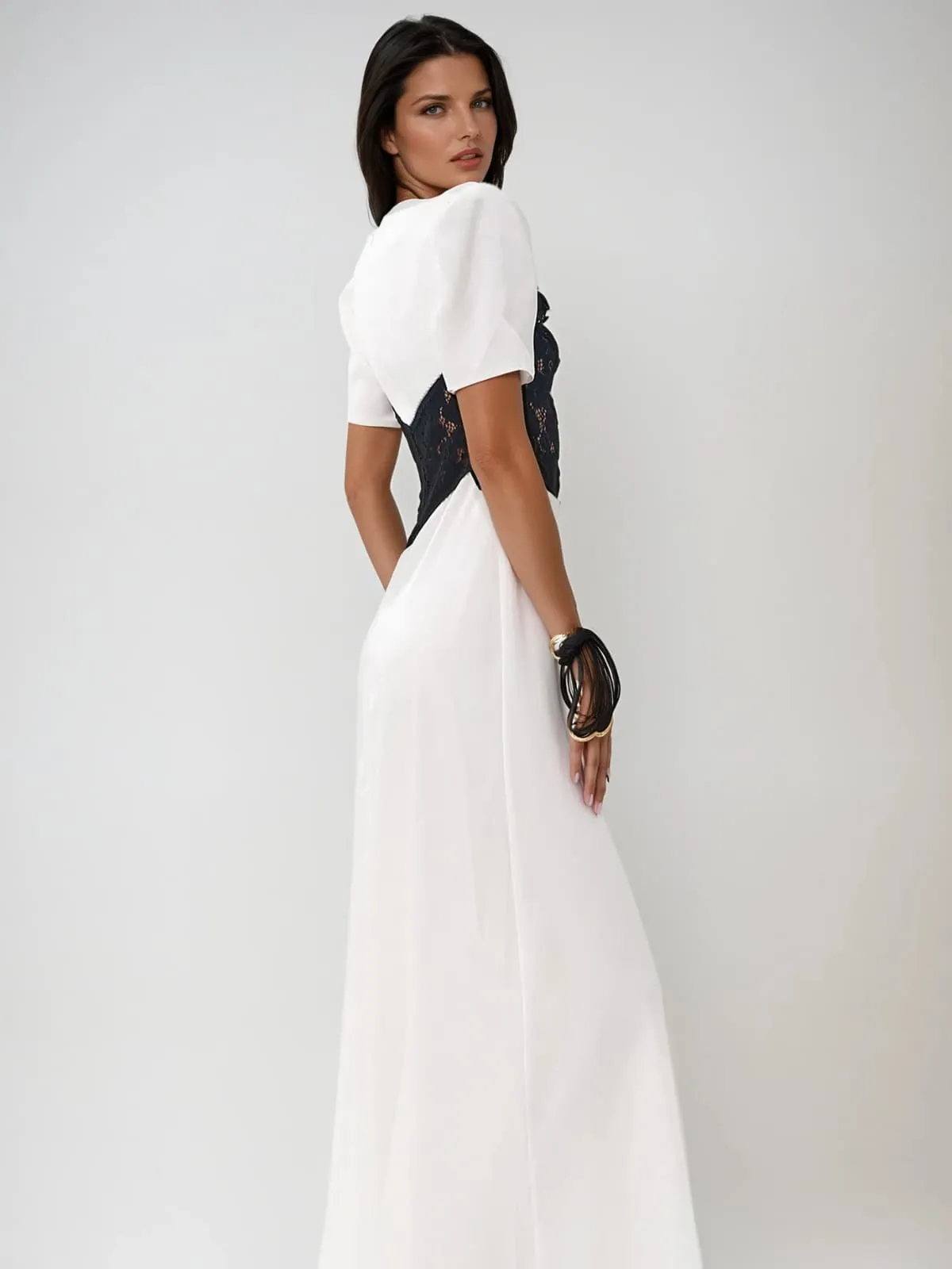Eldritha V Neck Lace Satin Maxi Dress sold by Mew Mews product image thumbnail 3