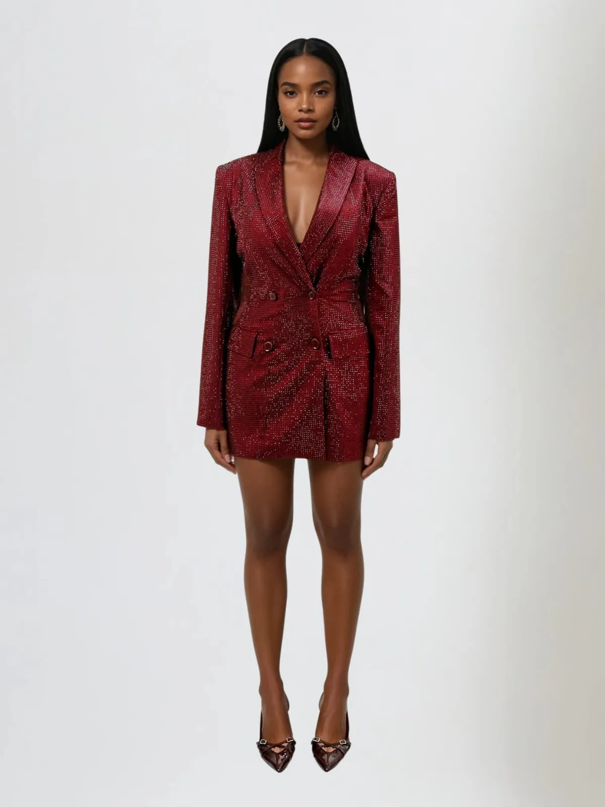 Driftspace Rhinestone Mini Blazer Dress In Red sold by Mew Mews product image thumbnail 2