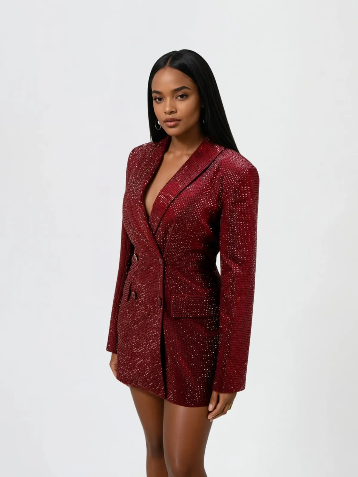 Driftspace Rhinestone Mini Blazer Dress In Red sold by Mew Mews product image thumbnail 3