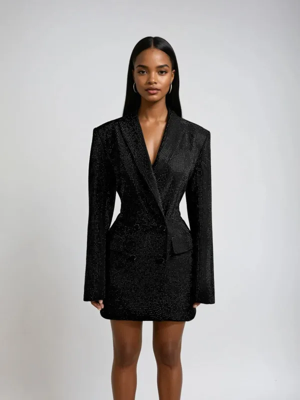 Driftspace Rhinestone Mini Blazer Dress In Black sold by Mew Mews
