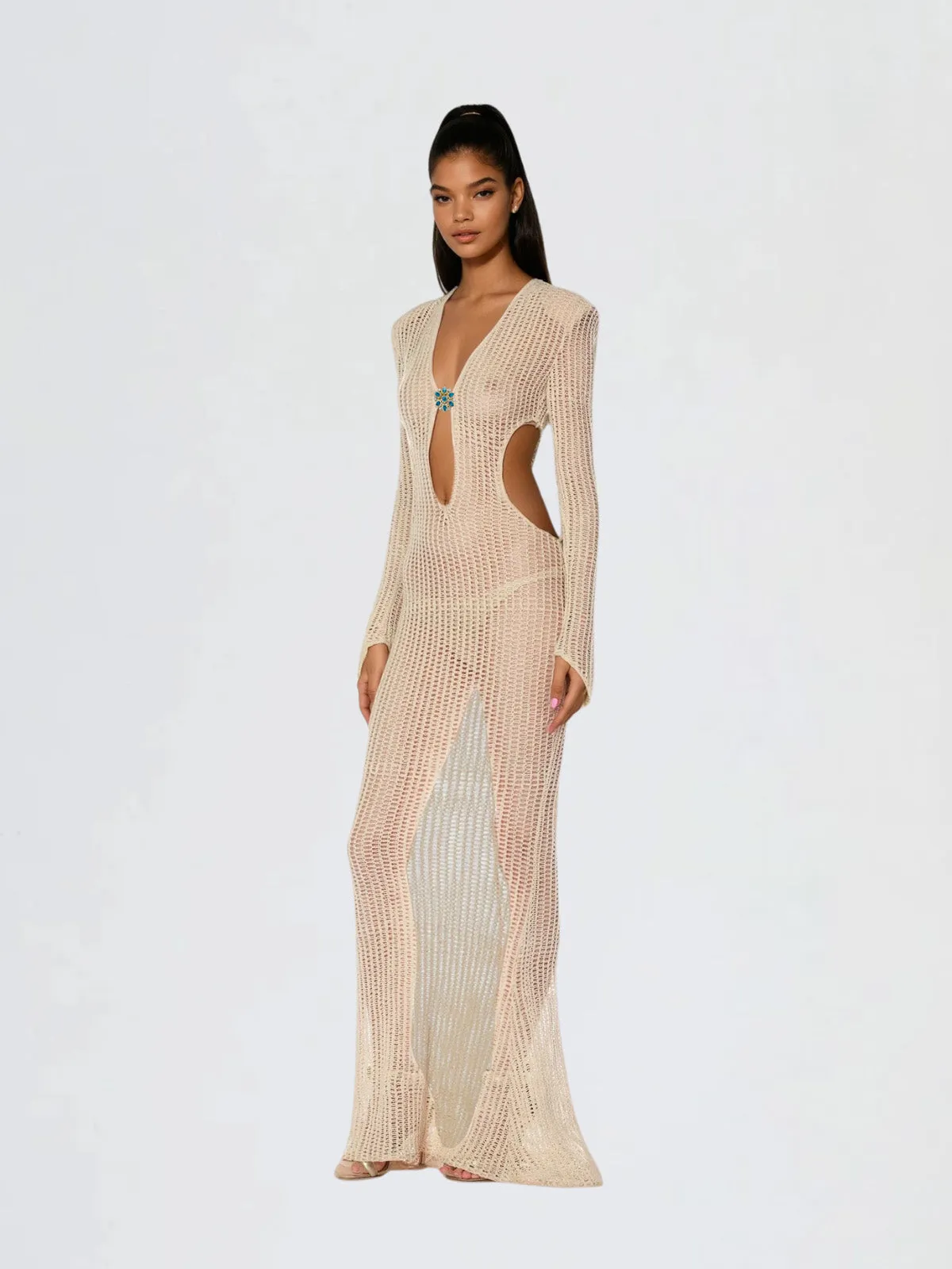 Druselle Plunge Neck Cutout Maxi Dress sold by Mew Mews
