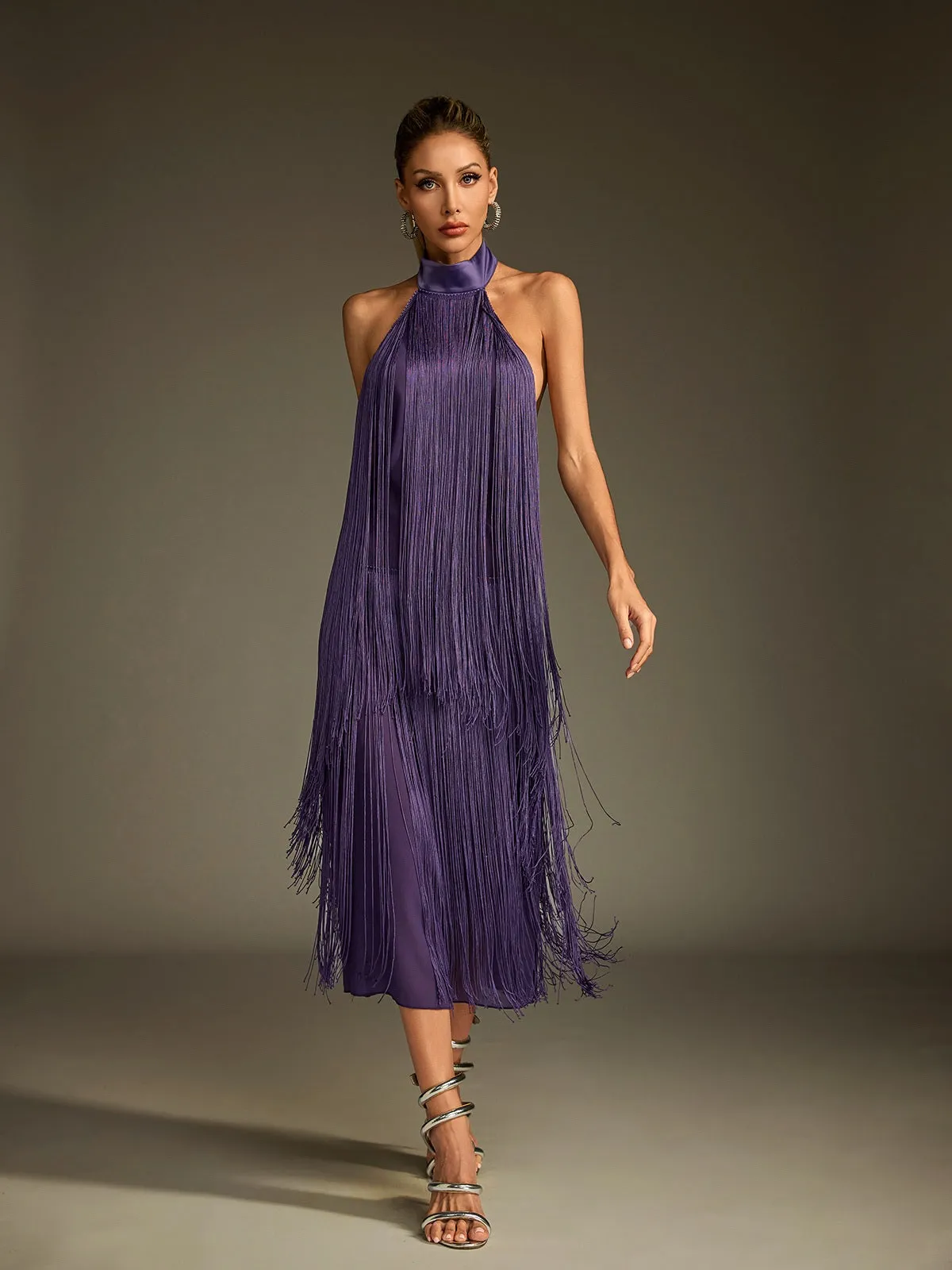 Lujayn Halterneck Fringe Midi Dress sold by Mew Mews product image thumbnail 4