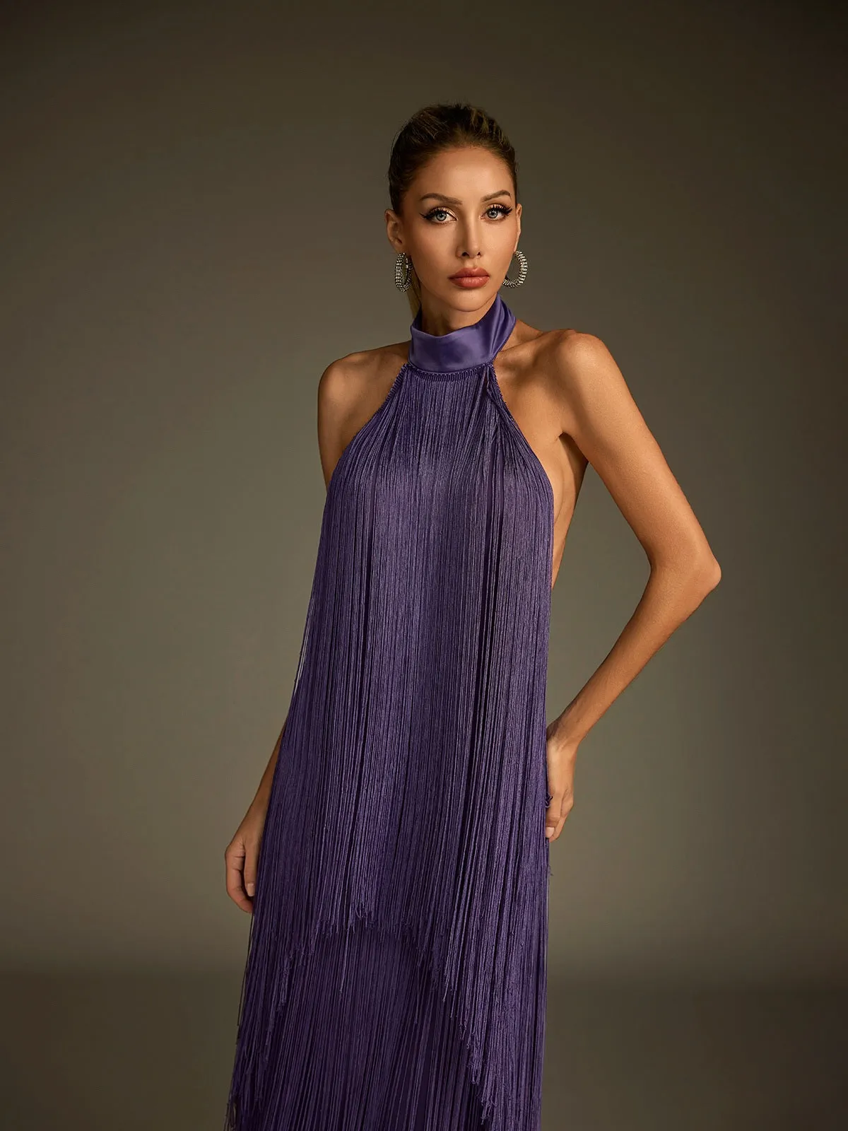Lujayn Halterneck Fringe Midi Dress sold by Mew Mews product image thumbnail 3