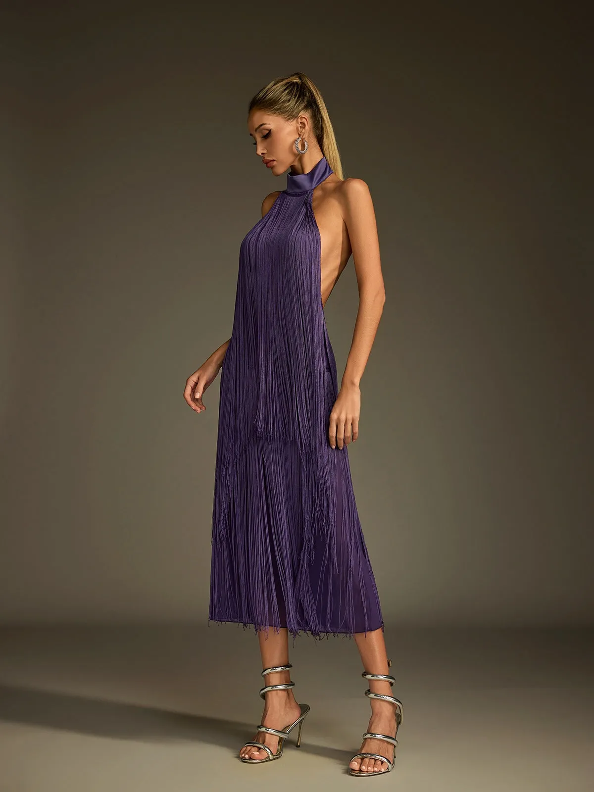 Lujayn Halterneck Fringe Midi Dress sold by Mew Mews product image thumbnail 5
