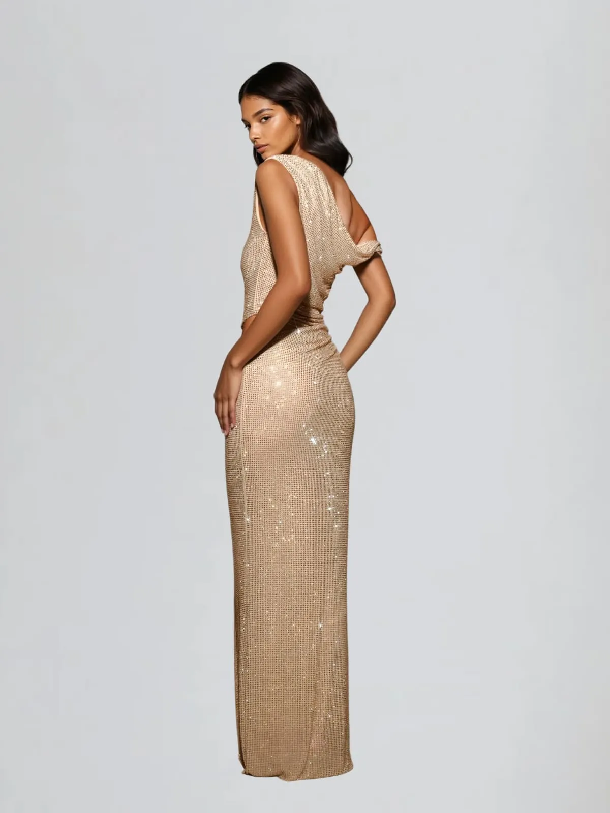 Diopter Cutout Rhinestone Maxi Dress In Apricot sold by Mew Mews product image thumbnail 4