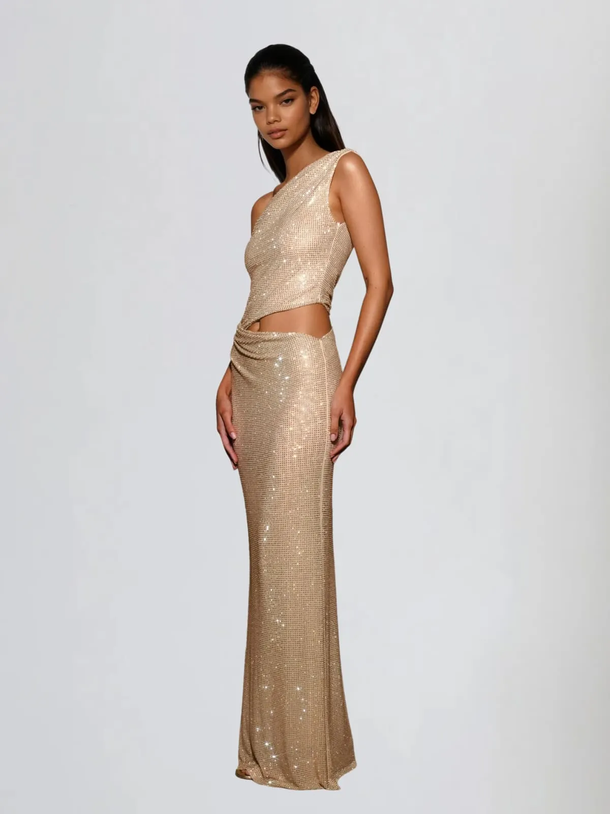 Diopter Cutout Rhinestone Maxi Dress In Apricot sold by Mew Mews product image thumbnail 3