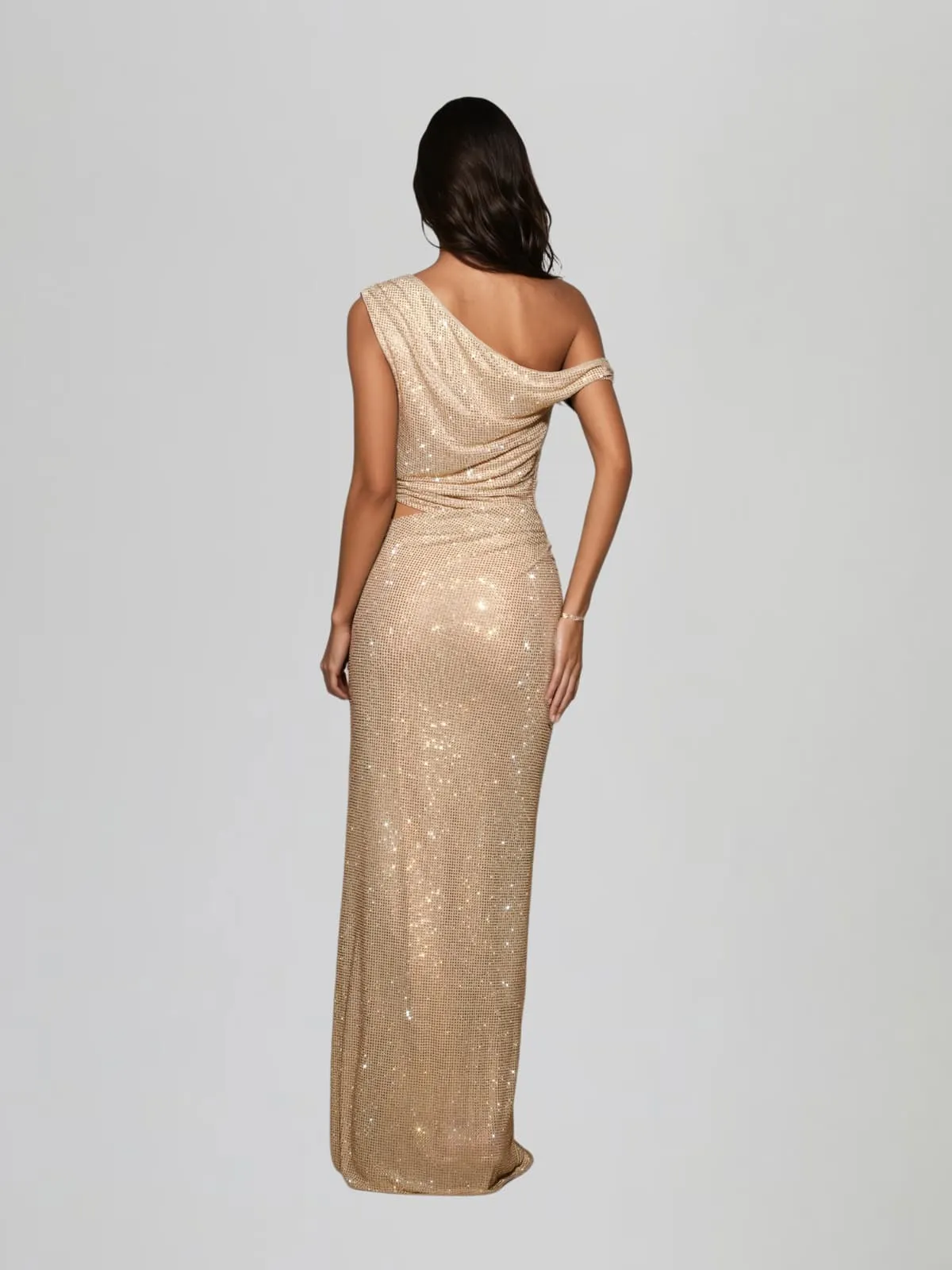 Diopter Cutout Rhinestone Maxi Dress In Apricot sold by Mew Mews product image thumbnail 5
