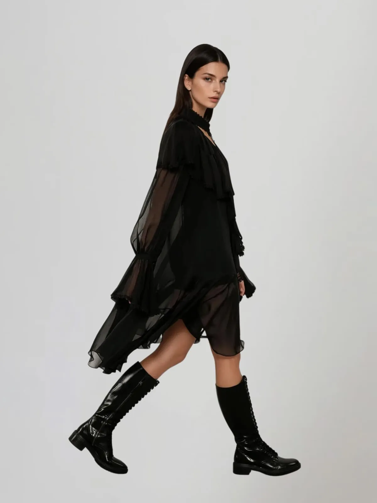Dynexus Long Sleeve Mesh Ruffle Mini Dress sold by Mew Mews product image thumbnail 3