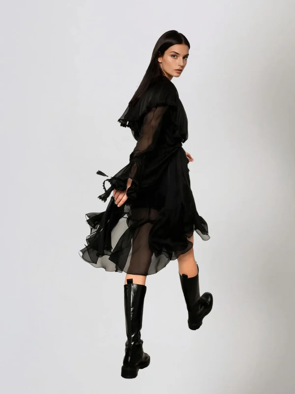 Dynexus Long Sleeve Mesh Ruffle Mini Dress sold by Mew Mews product image thumbnail 4