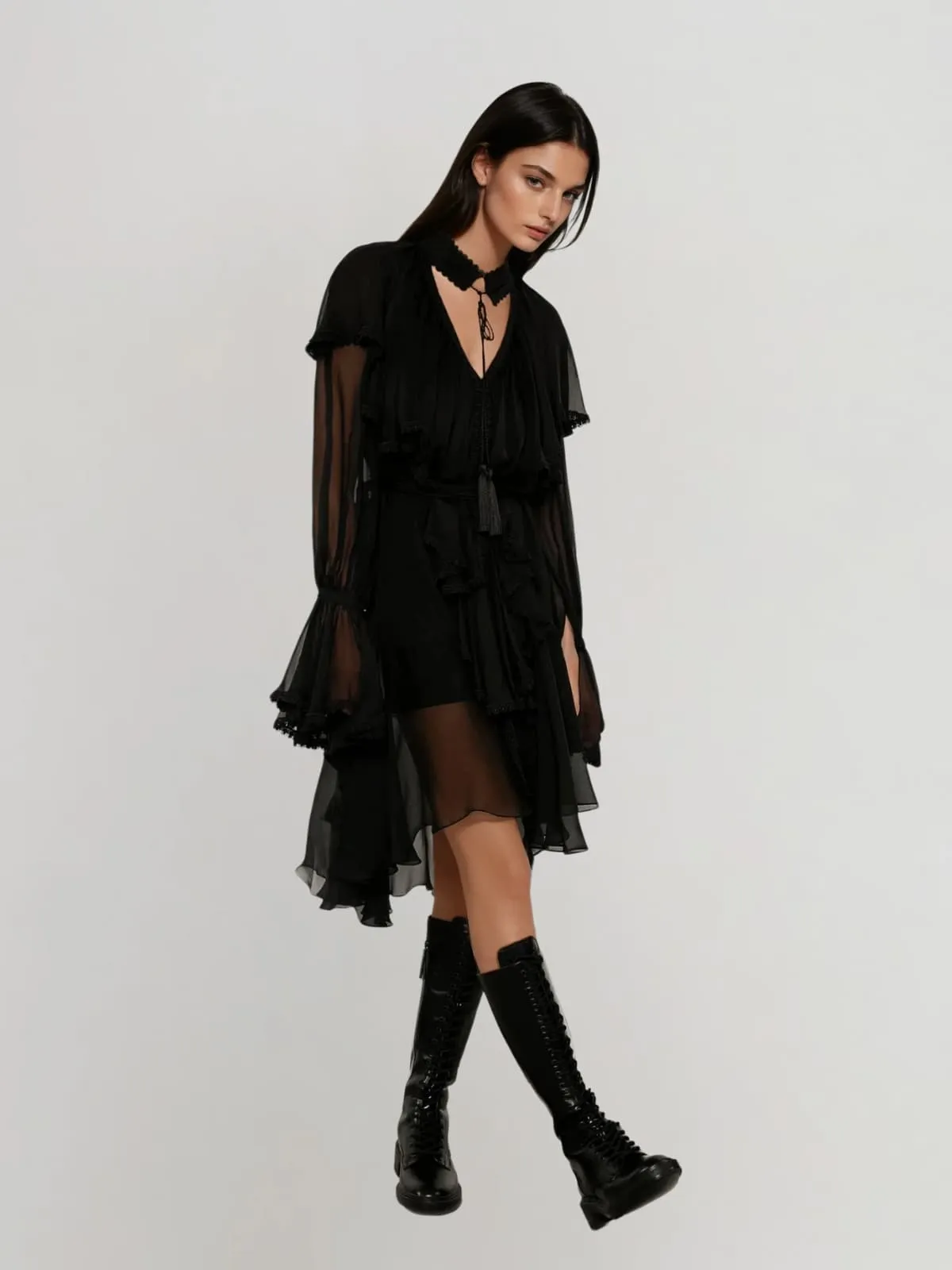 Dynexus Long Sleeve Mesh Ruffle Mini Dress sold by Mew Mews product image thumbnail 2