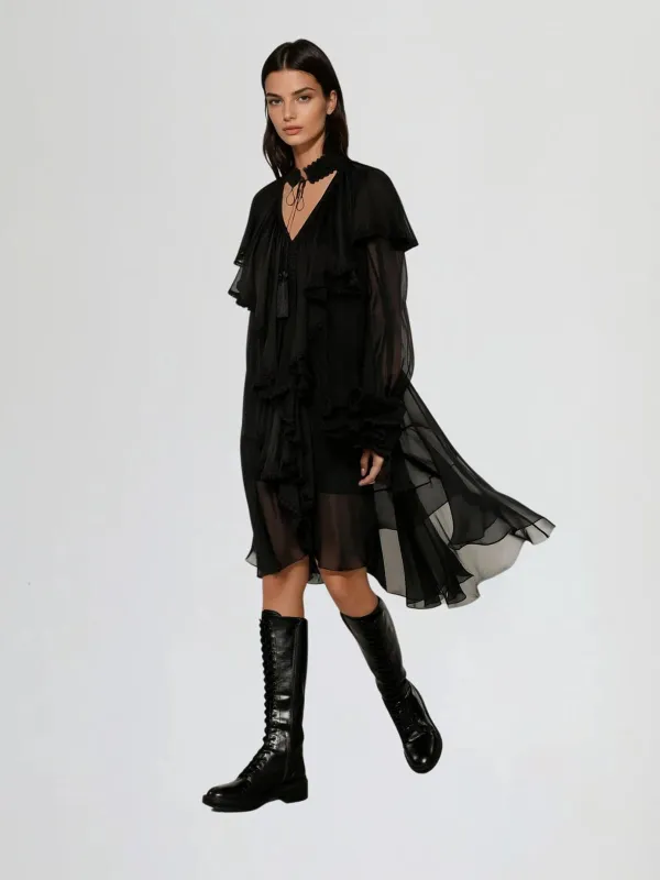 Dynexus Long Sleeve Mesh Ruffle Mini Dress sold by Mew Mews