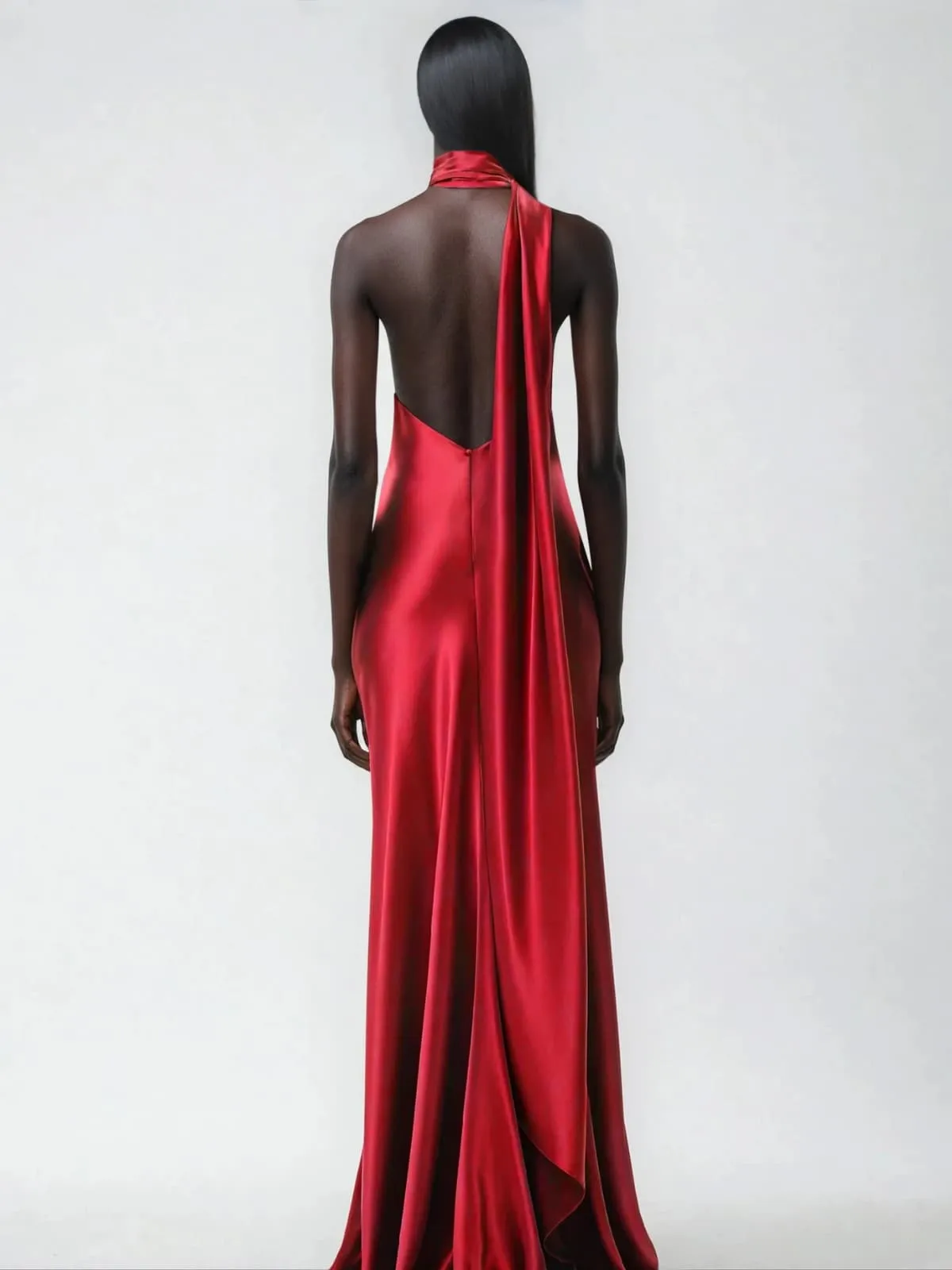 Fyria Halterneck Flower Satin Maxi Dress In Red sold by Mew Mews product image thumbnail 3