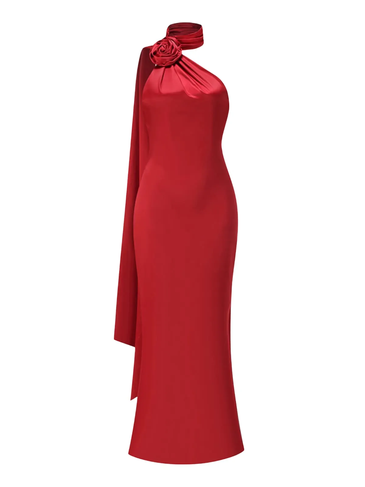 Fyria Halterneck Flower Satin Maxi Dress In Red sold by Mew Mews product image thumbnail 4
