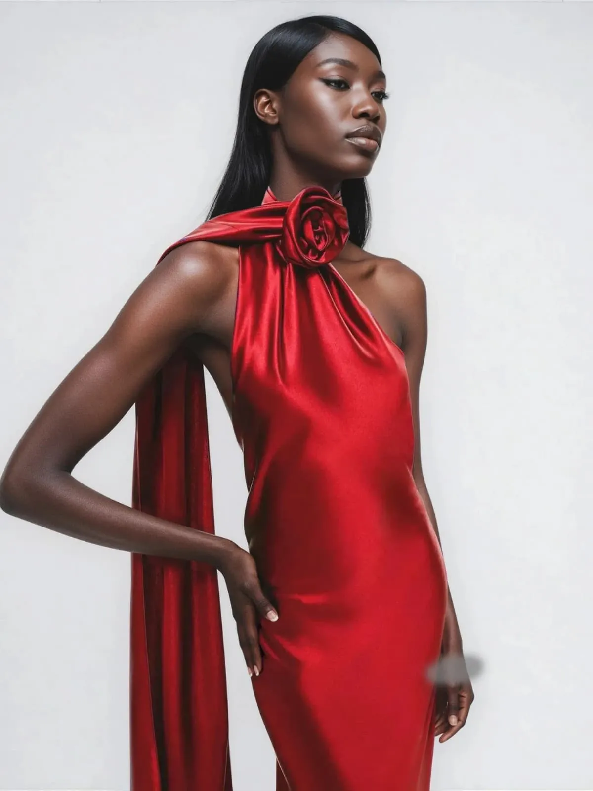 Fyria Halterneck Flower Satin Maxi Dress In Red sold by Mew Mews product image thumbnail 2