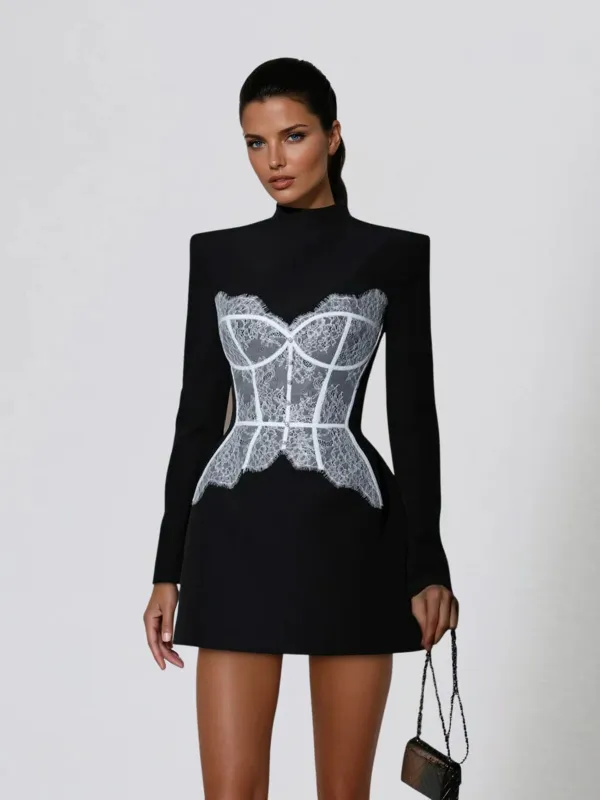 Uryxel High Neck Lace Mini  Dress sold by Mew Mews