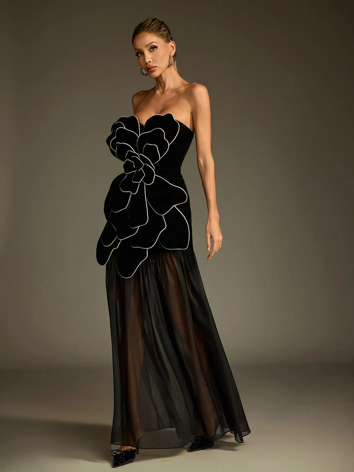 Luffy Strapless Flower Mesh Maxi Dress sold by Mew Mews product image thumbnail 5