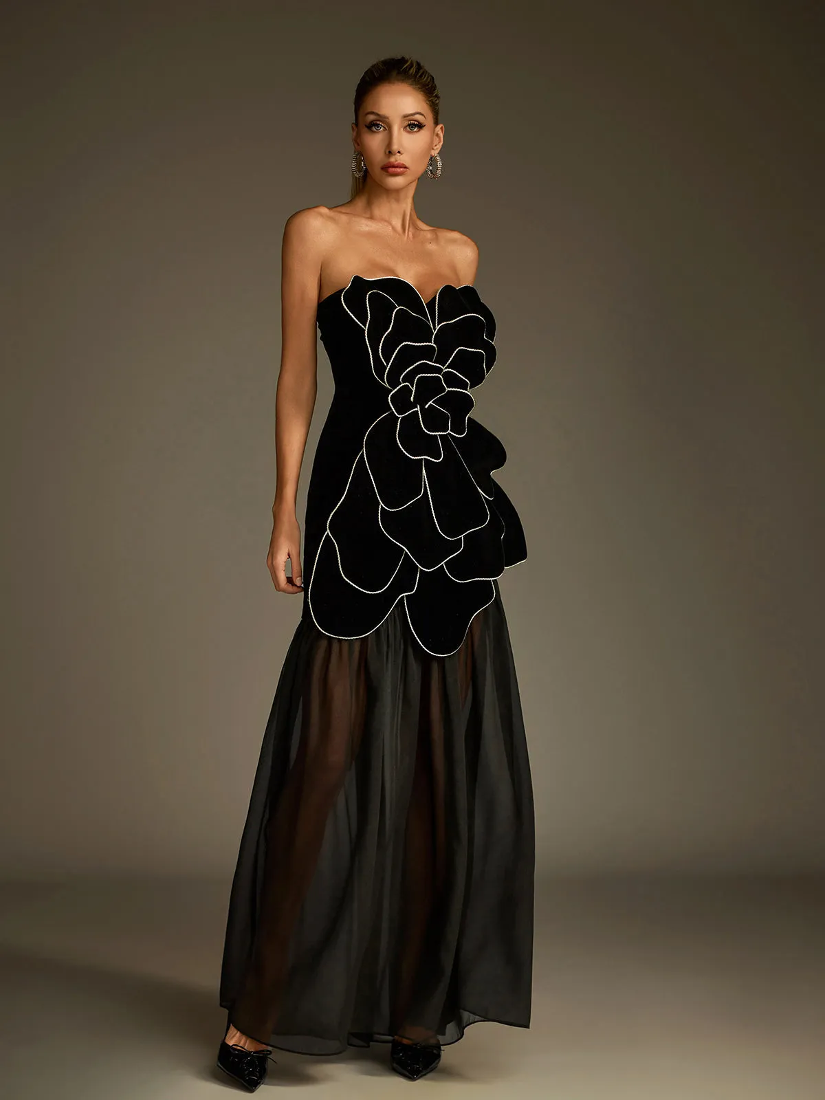 Luffy Strapless Flower Mesh Maxi Dress sold by Mew Mews product image thumbnail 4