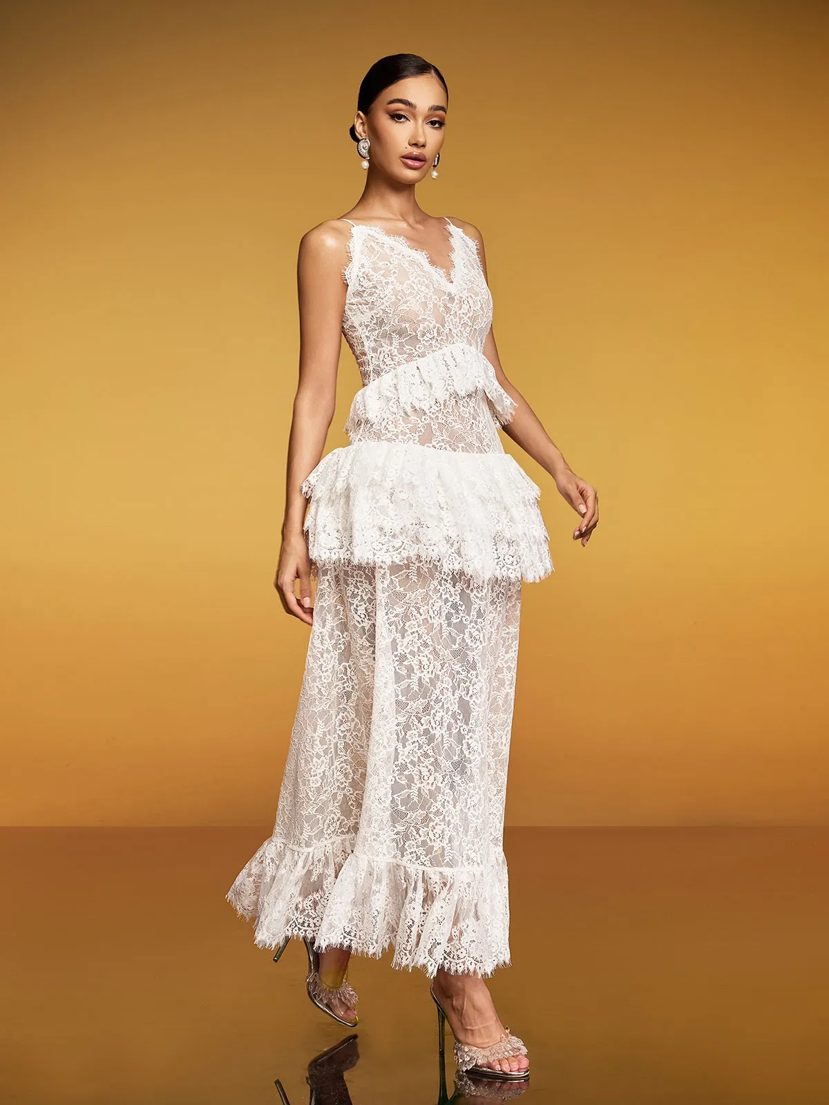 Emanea Spaghetti Lace Floral Maxi Dress sold by Mew Mews product image thumbnail 2