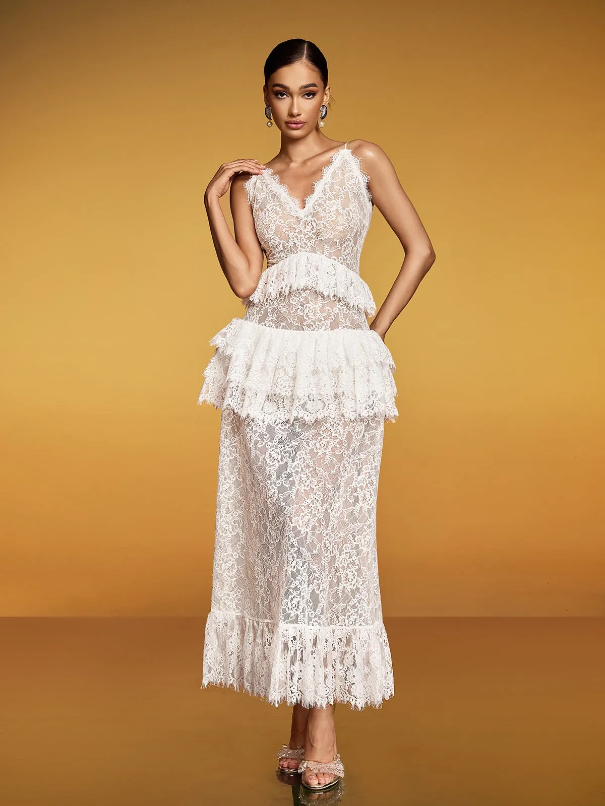 Emanea Spaghetti Lace Floral Maxi Dress sold by Mew Mews product image thumbnail 4
