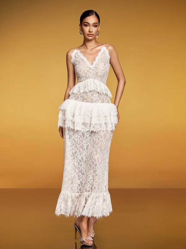 Emanea Spaghetti Lace Floral Maxi Dress sold by Mew Mews