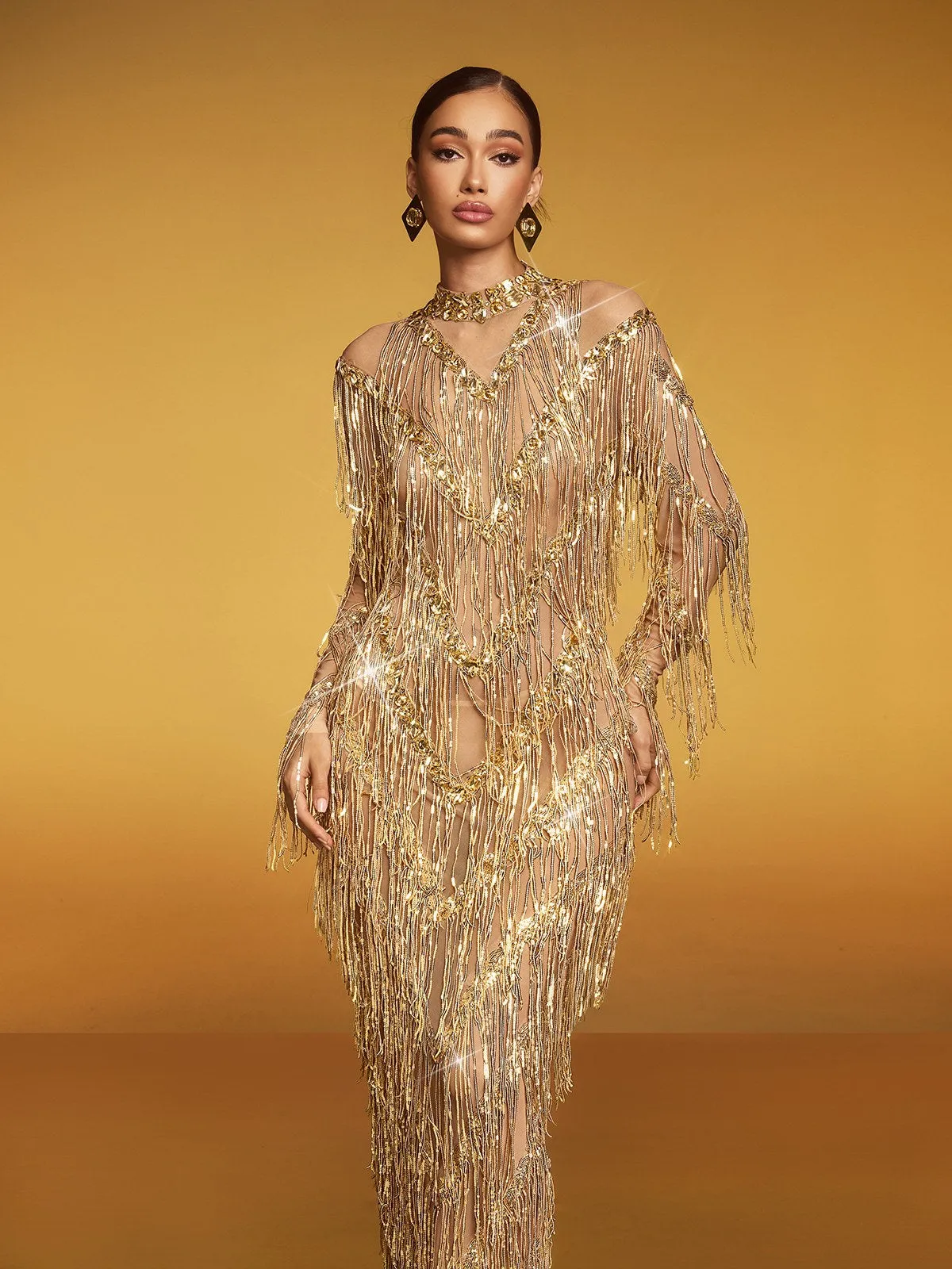Emanon Fringe Sequin Maxi Dress sold by Mew Mews product image thumbnail 5