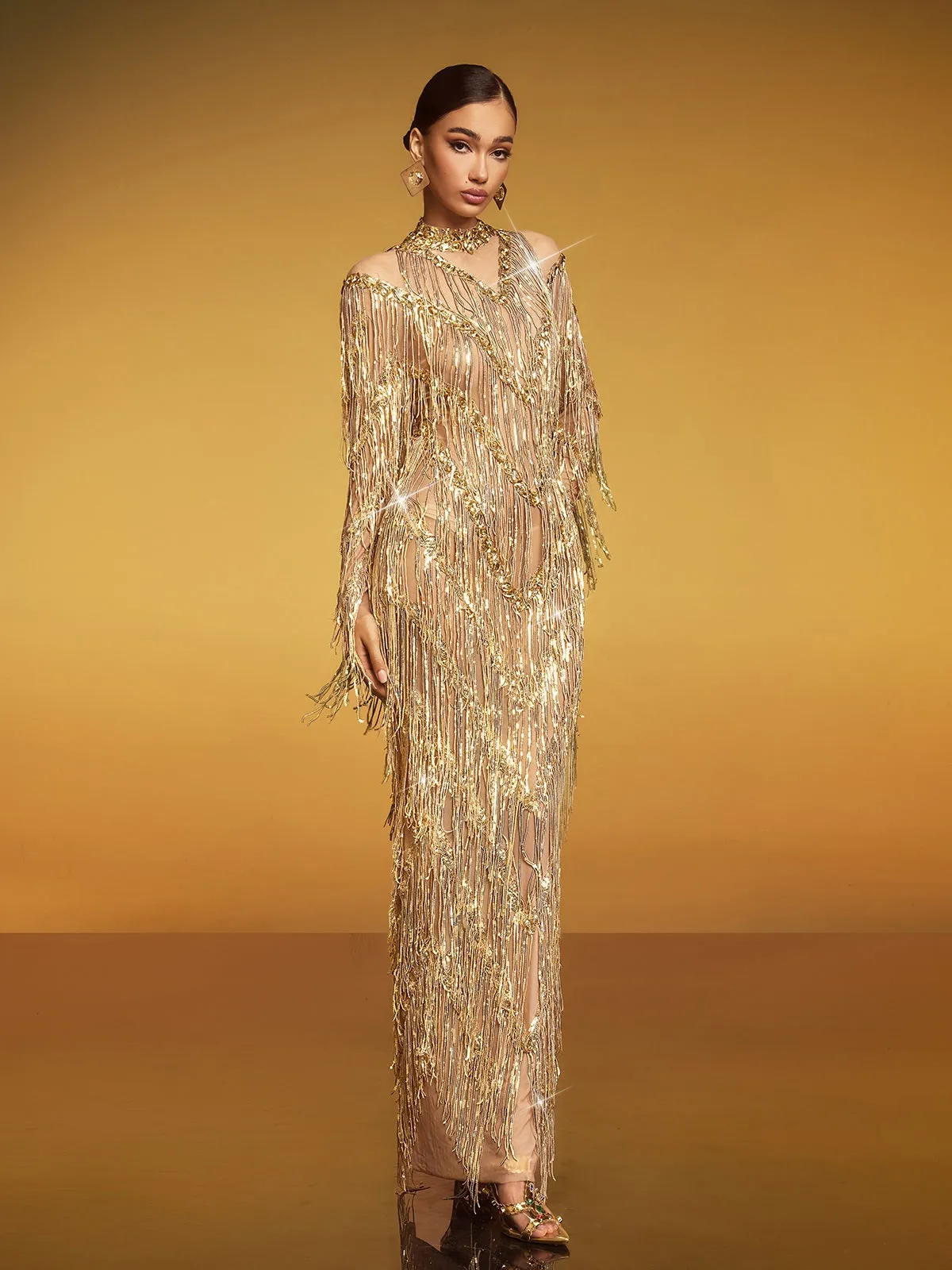 Emanon Fringe Sequin Maxi Dress sold by Mew Mews product image thumbnail 4
