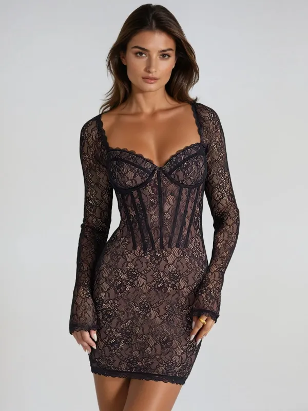 Evolith Long Sleeve Lace Mini Dress sold by Mew Mews