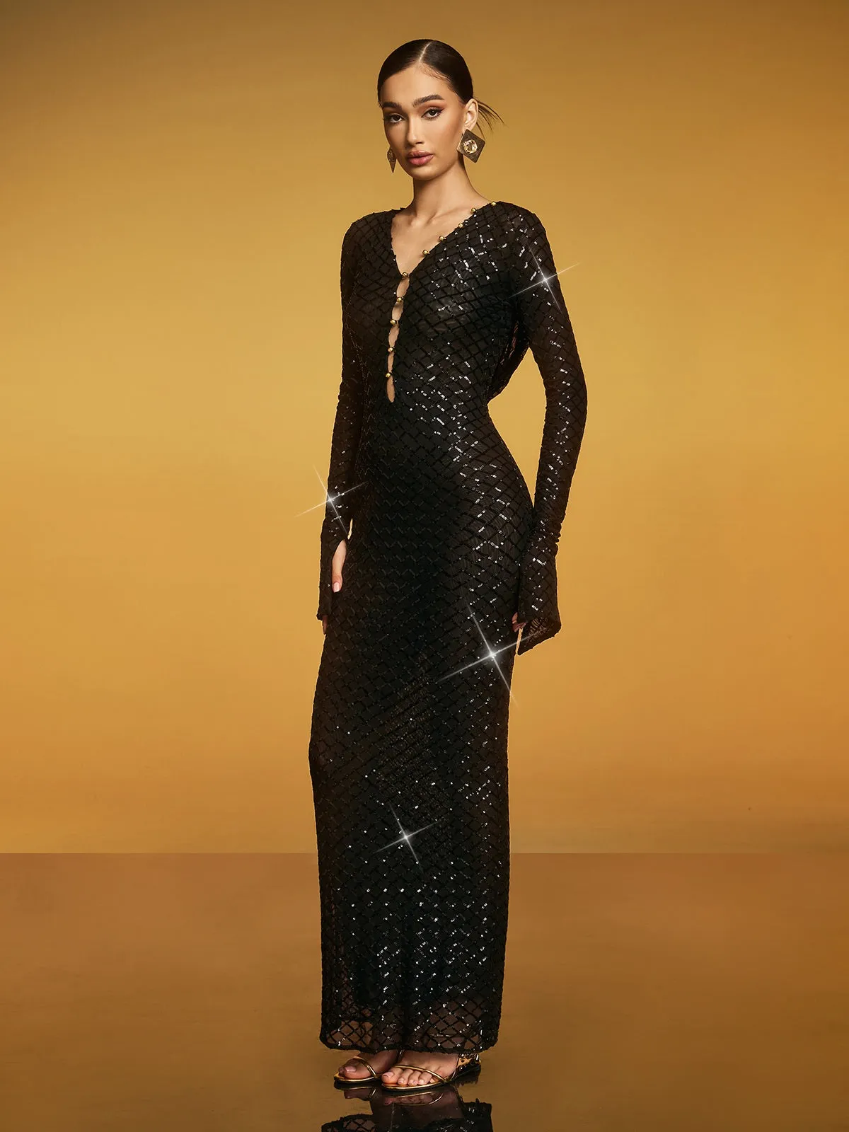 Eflux Hooded Cutout Sequin Maxi Dress sold by Mew Mews product image thumbnail 4
