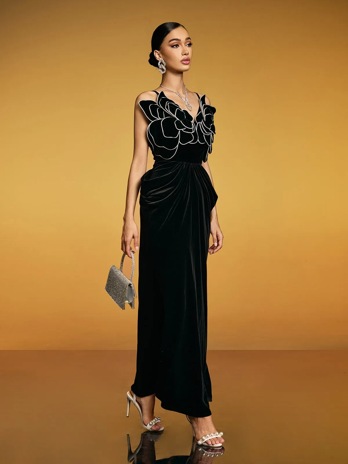Etherion Spaghetti Flower Velvet Maxi Dress sold by Mew Mews product image thumbnail 5