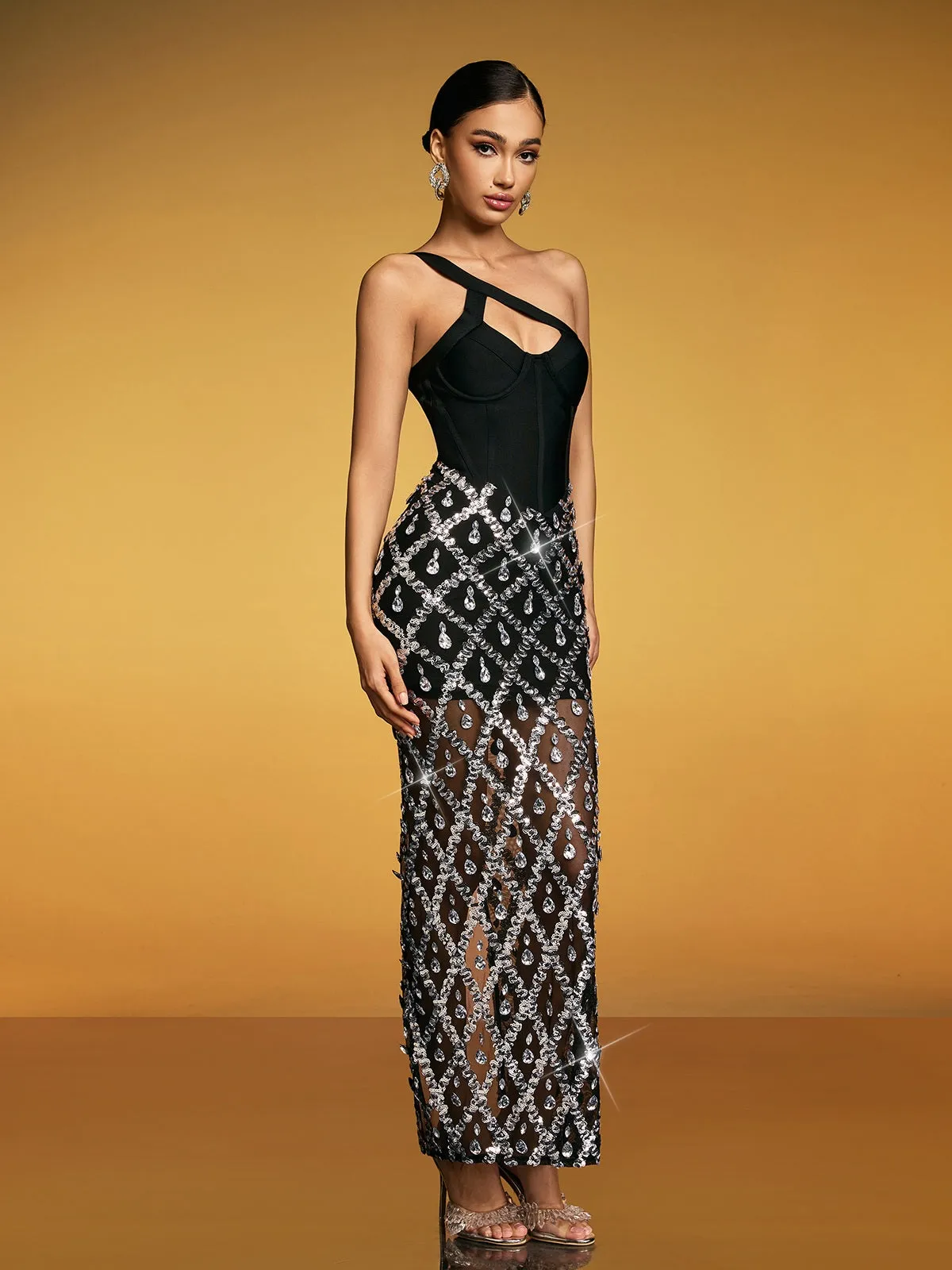 Dualyne Sequin Crystal Split Bandage Maxi Dress sold by Mew Mews product image thumbnail 3