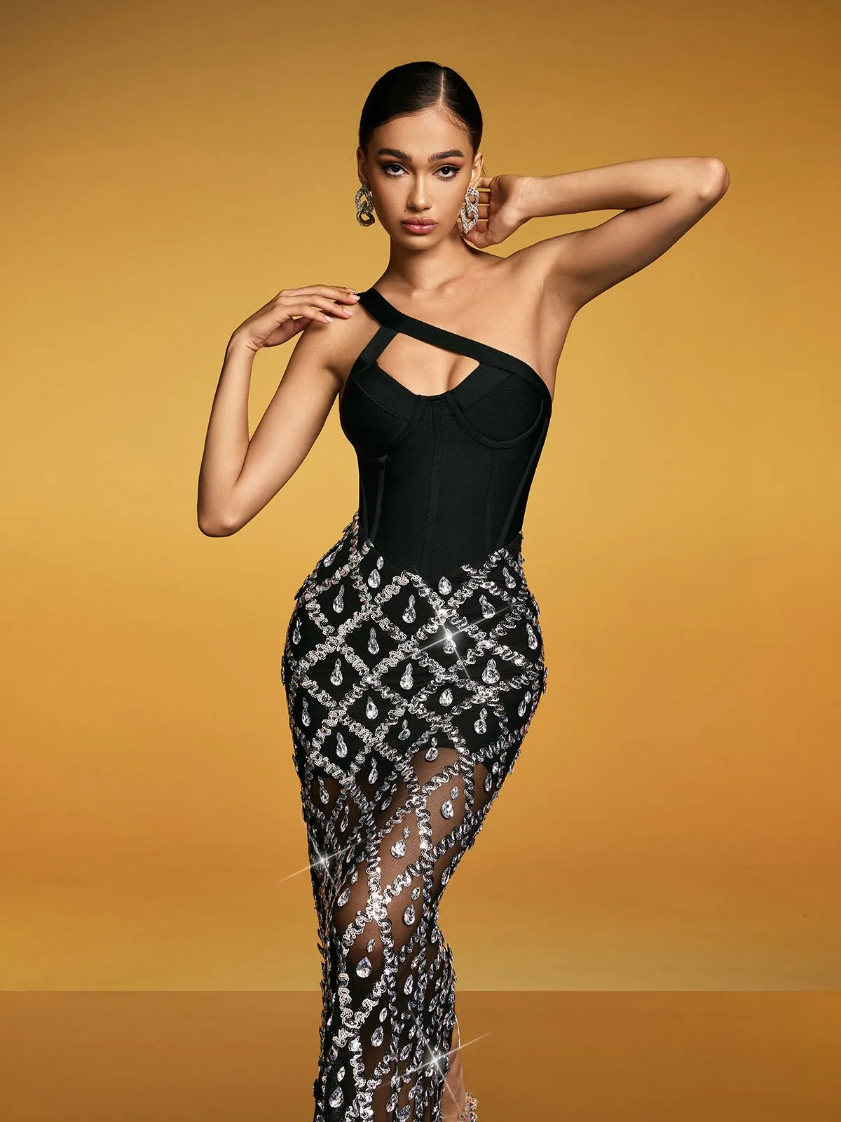 Dualyne Sequin Crystal Split Bandage Maxi Dress sold by Mew Mews product image thumbnail 5