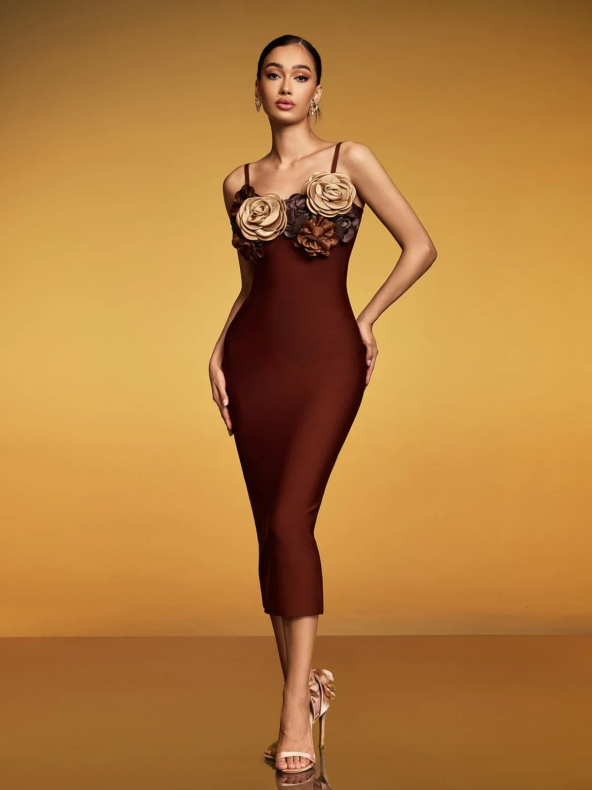 Drusite Spaghetti Flower Bandage Midi Dress sold by Mew Mews