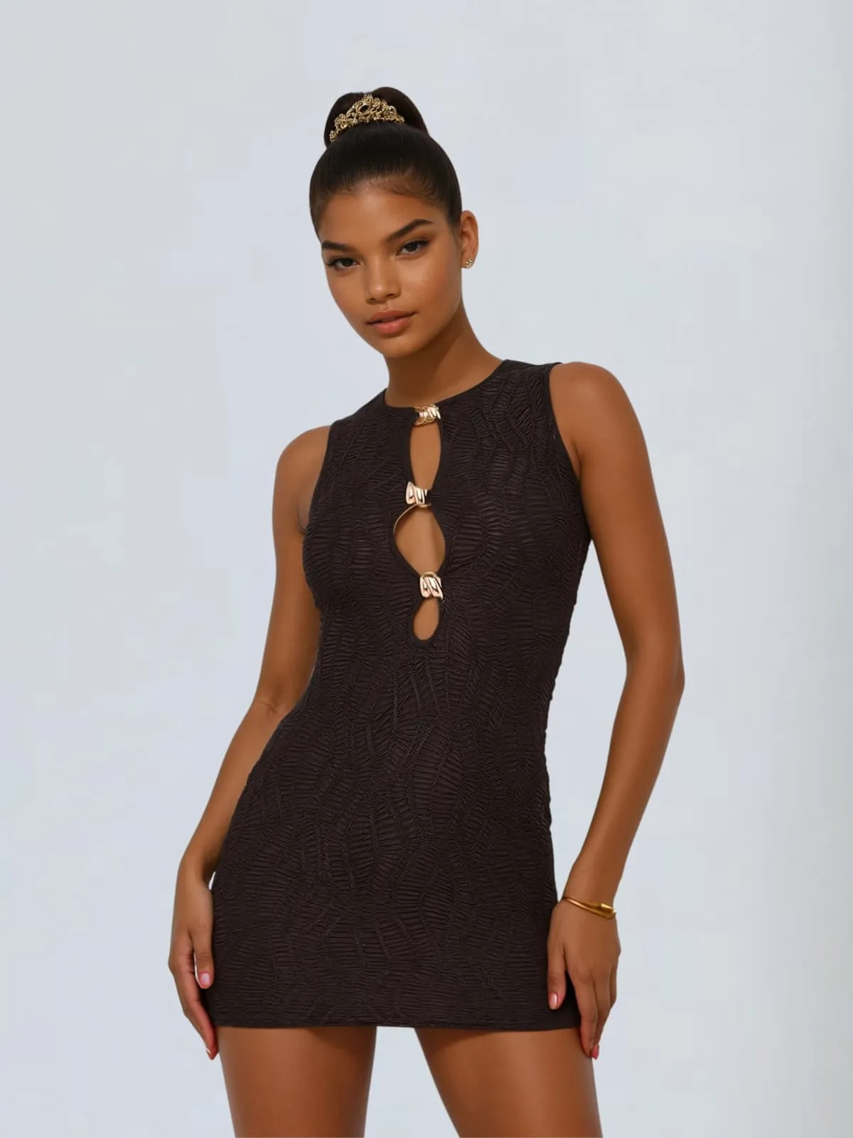 Etheris Sleeveless Cutout Knitted Mini Dress sold by Mew Mews