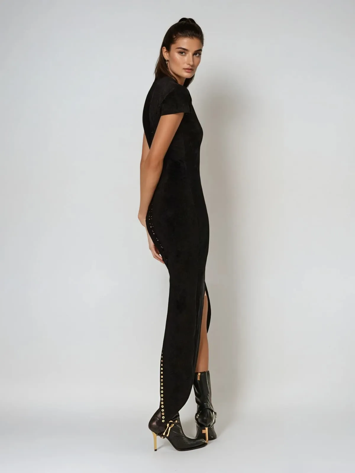 Evania V Neck Velvet Split Midi Dress sold by Mew Mews product image thumbnail 2