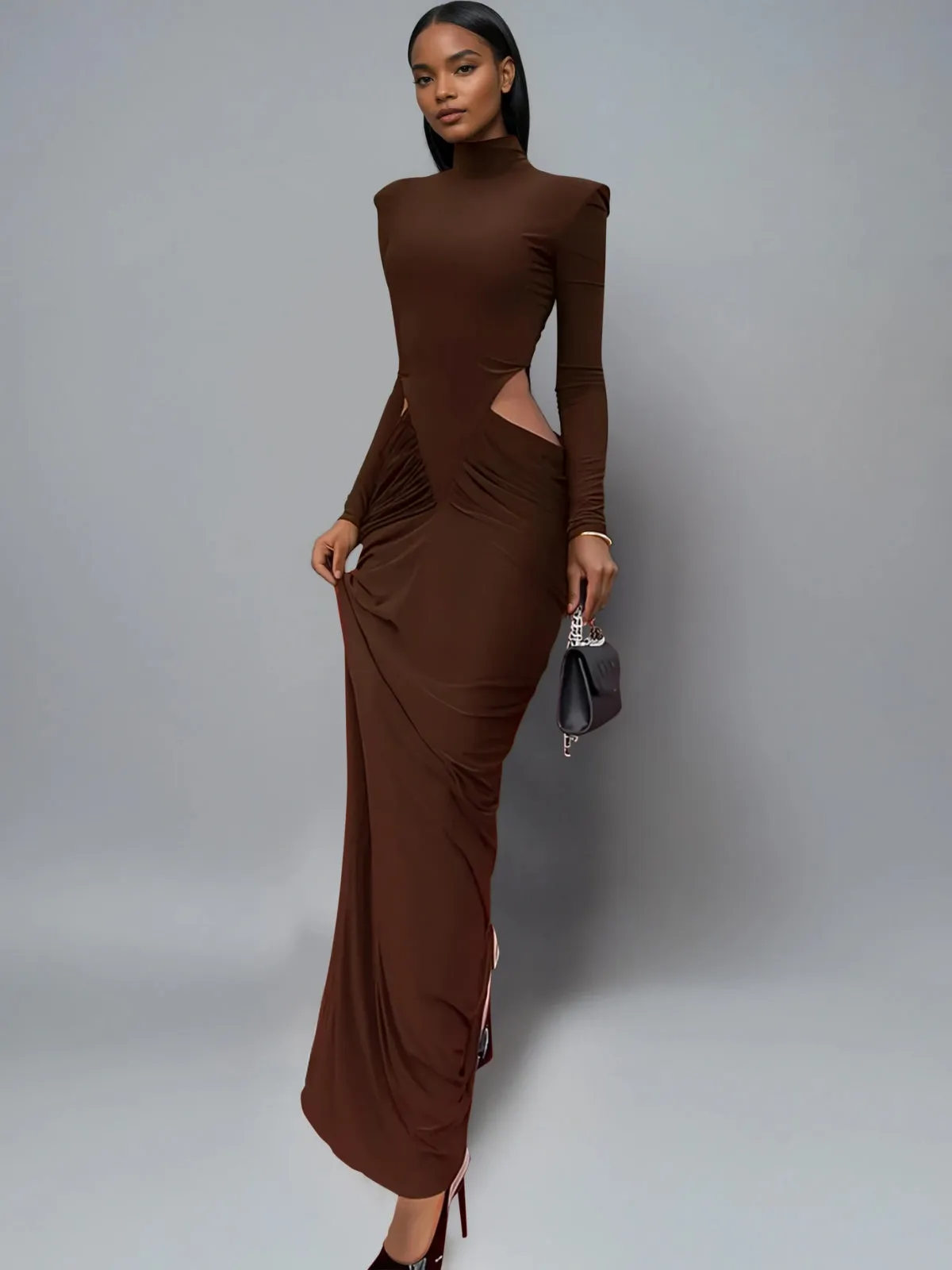 Dualux High Neck Cutout Maxi Dress In Brown sold by Mew Mews product image thumbnail 2