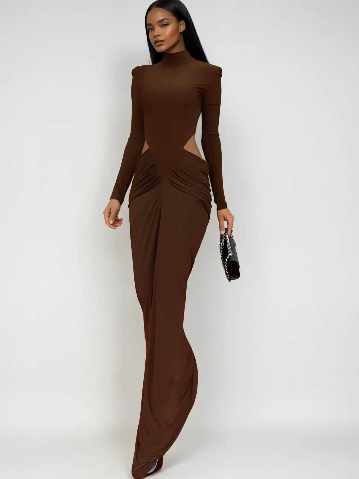 Dualux High Neck Cutout Maxi Dress In Brown sold by Mew Mews product image thumbnail 3