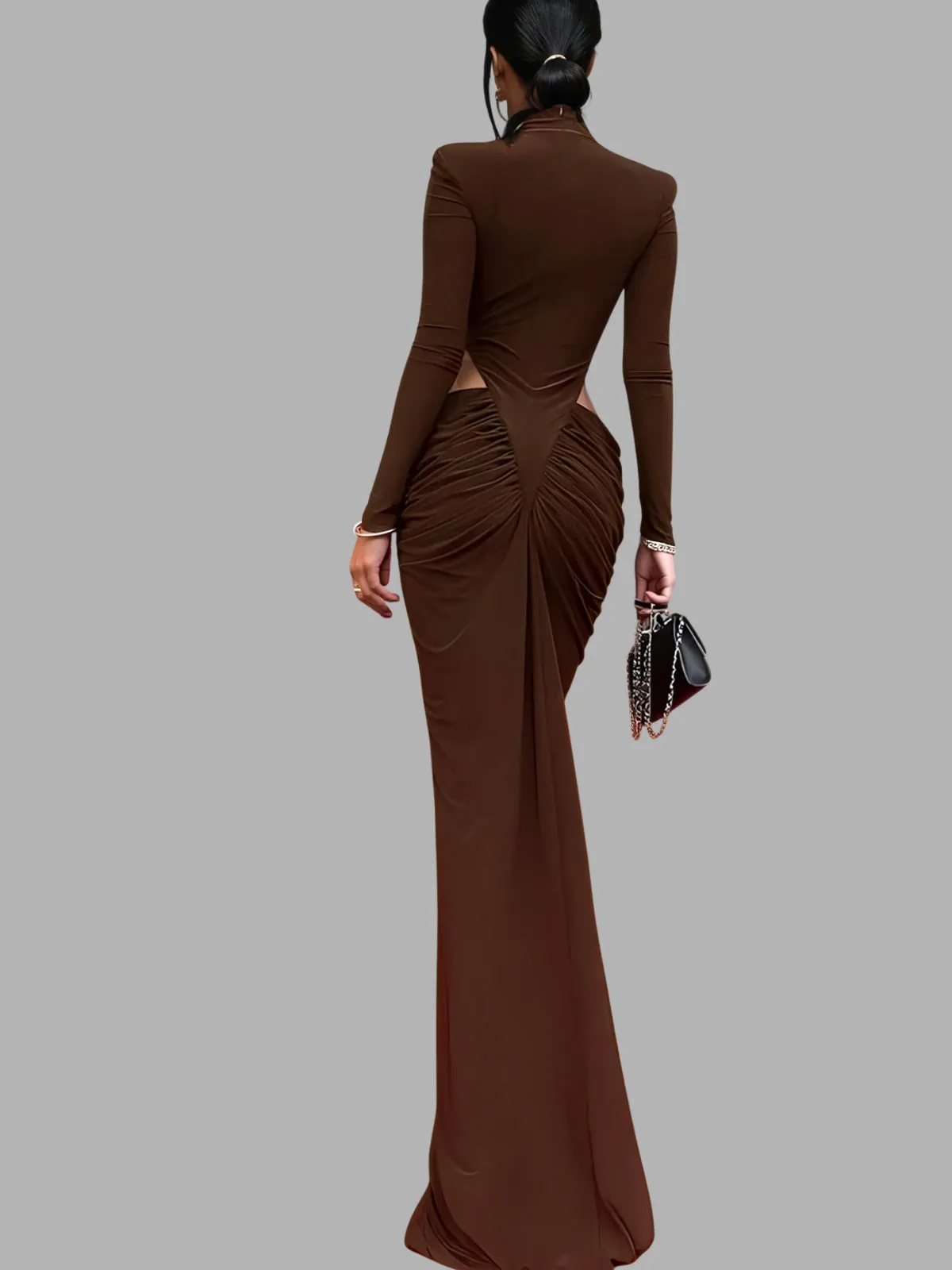 Dualux High Neck Cutout Maxi Dress In Brown sold by Mew Mews product image thumbnail 4