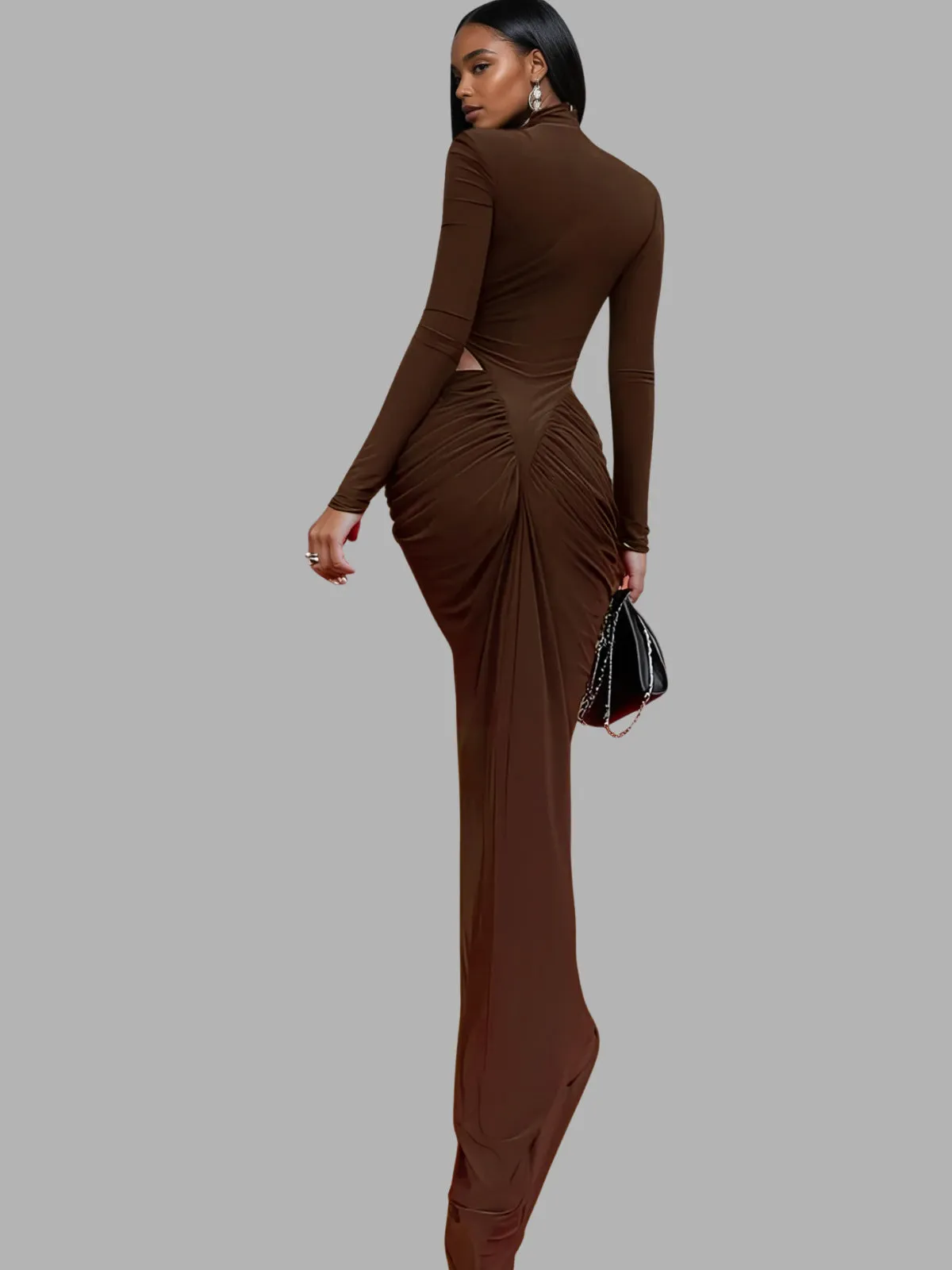 Dualux High Neck Cutout Maxi Dress In Brown sold by Mew Mews product image thumbnail 5