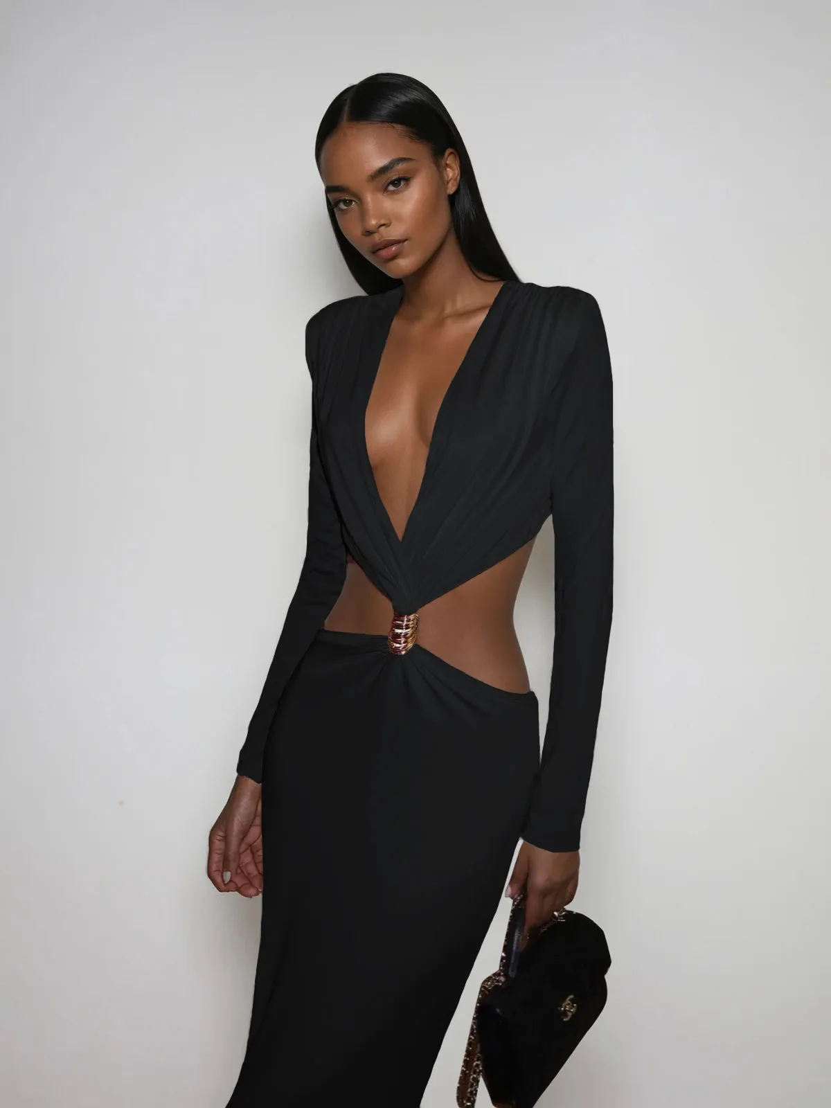 Dimensor Plunge Neck Cutout Maxi Dress sold by Mew Mews product image thumbnail 2