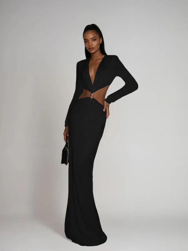 Dimensor Plunge Neck Cutout Maxi Dress sold by Mew Mews