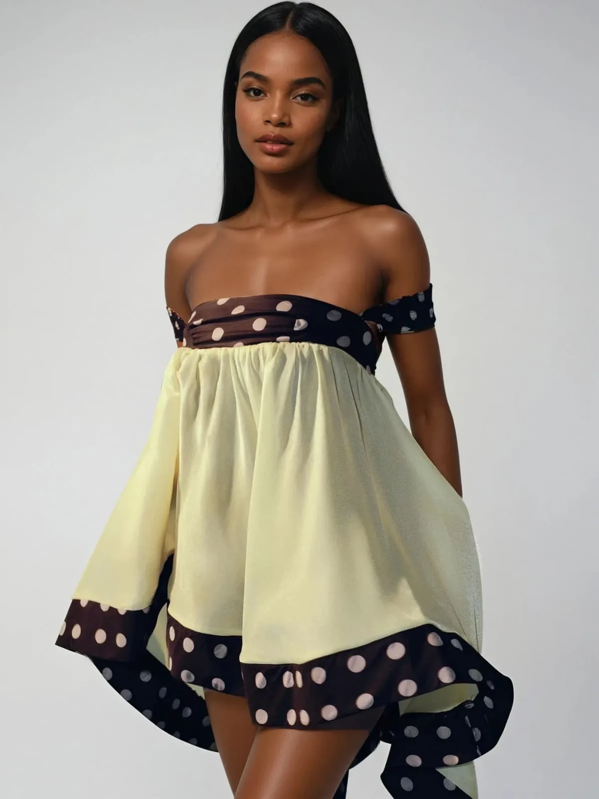 Velvandis Off Shoulder Dot Mini Dress sold by Mew Mews product image thumbnail 4