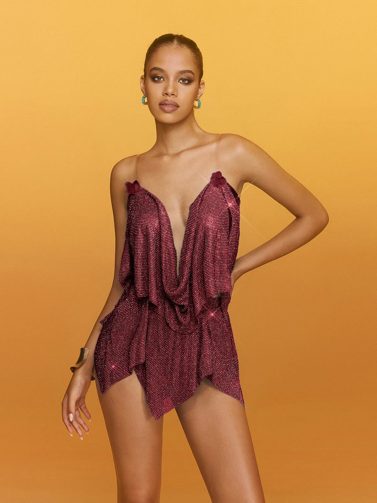 Rehan Flower Chainmail Skirt Set In Red sold by Mew Mews product image thumbnail 2