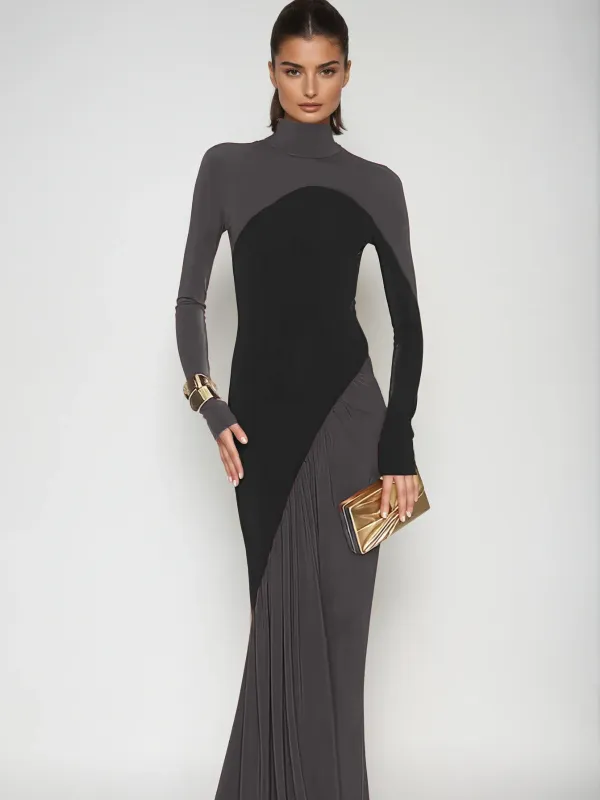 Laurice High Neck Maxi Dress In Coffee made by Mew Mews