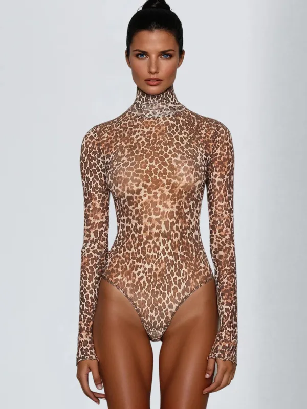 Launa High Neck Leopard Bodysuit made by Mew Mews