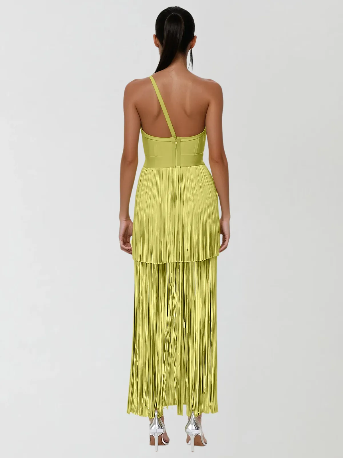 Quelys V Neck Fringe Midi Dress sold by Mew Mews product image thumbnail 3