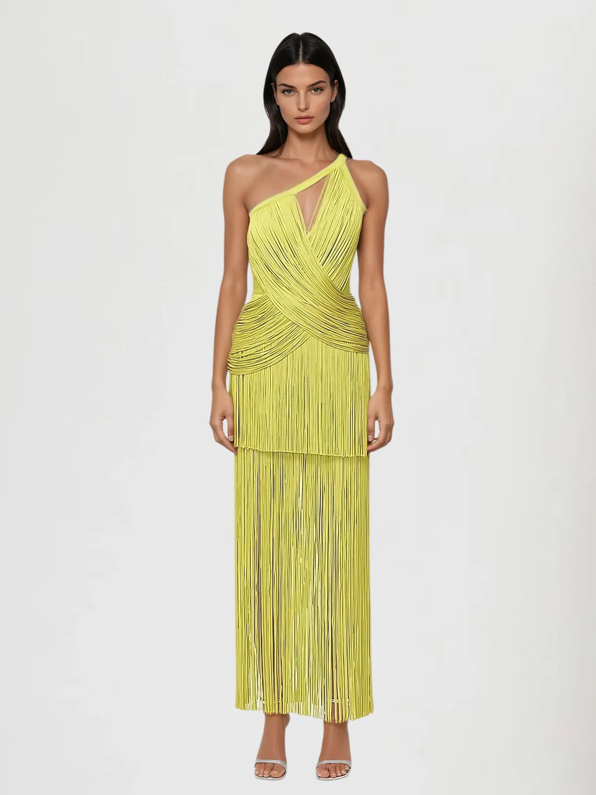 Quelys V Neck Fringe Midi Dress sold by Mew Mews