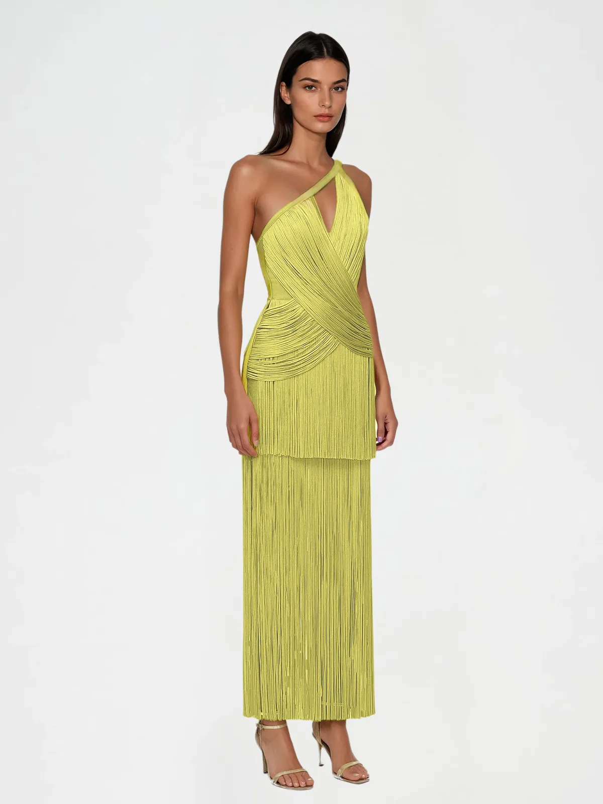 Quelys V Neck Fringe Midi Dress sold by Mew Mews product image thumbnail 2