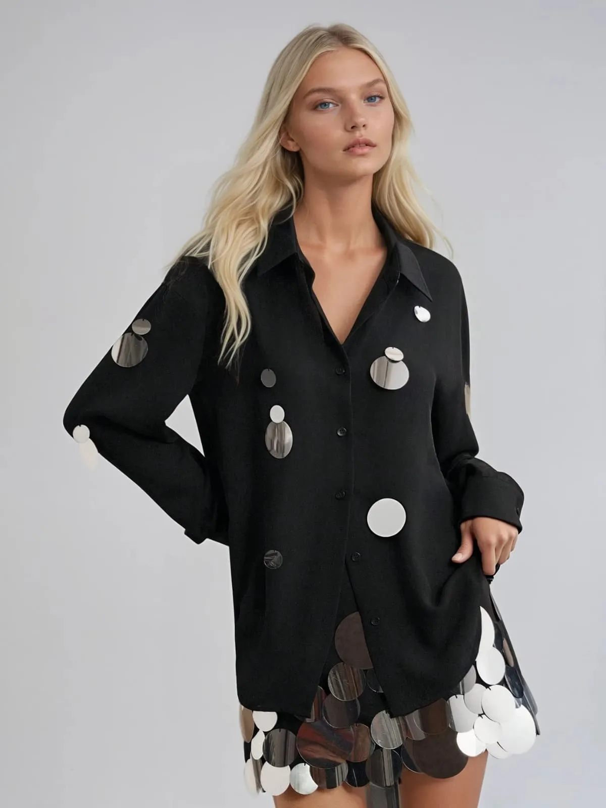 Uthara V Neck Sequin Skirt Set In Silver sold by Mew Mews product image thumbnail 3