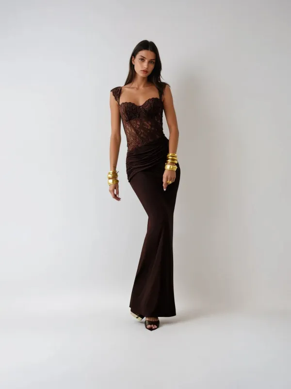 Eternis Sleeveless Lace Ruched Maxi Dress sold by Mew Mews